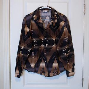 VTG Western Geometric Shirt Earth Tone Aztec Print Cotton Button Down L Circle T